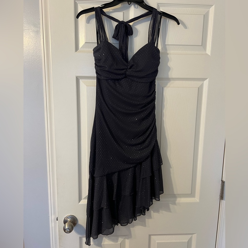 My Michelle Silver Asymmetrical Halter Cocktail Dress